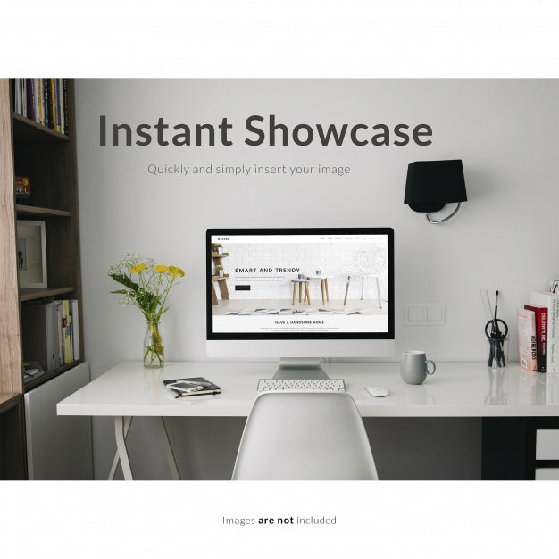 Computer On Office Desktop Mock Up Psd