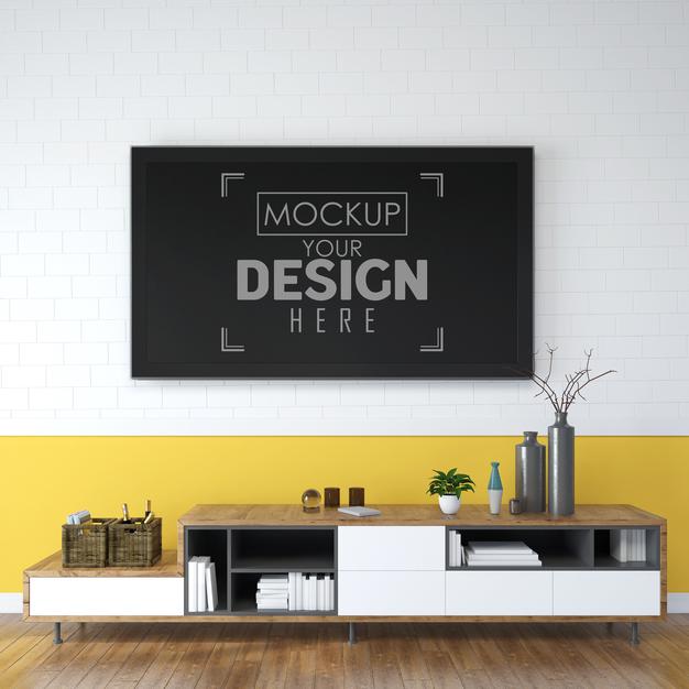 Computer On Table In Work Space Mockup Psd