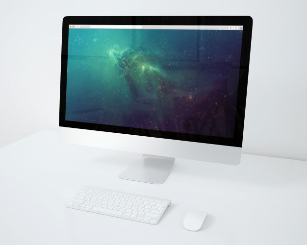 Computer On White Desktop Mock Up Psd