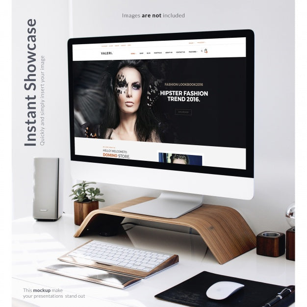 Computer Screen On Wood Support Mock Up Psd