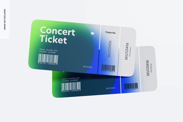 Concert Ticket Mockup, Floating Psd