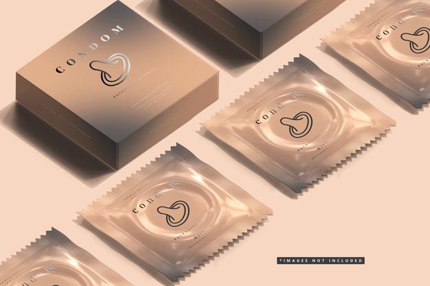 Condom Box And Foil Packaging Mockup Psd