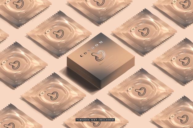 Condom Box And Foil Packaging Mockup Psd