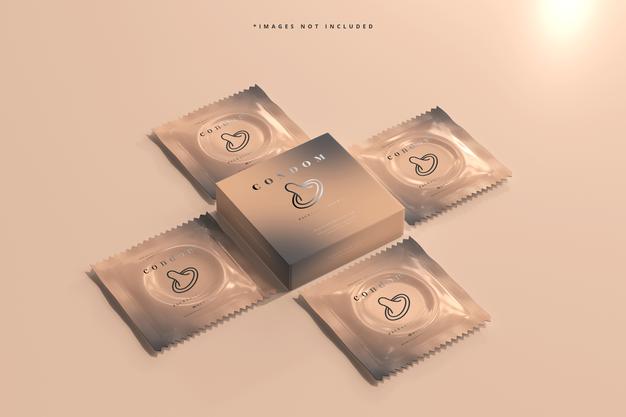 Condom Box And Foil Packaging Mockup Psd