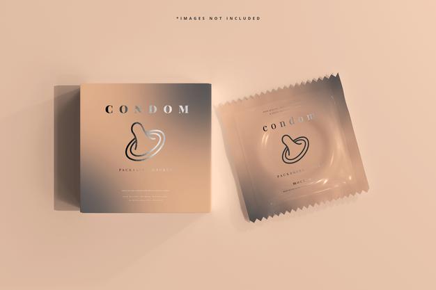 Condom Box And Foil Packaging Mockup Psd