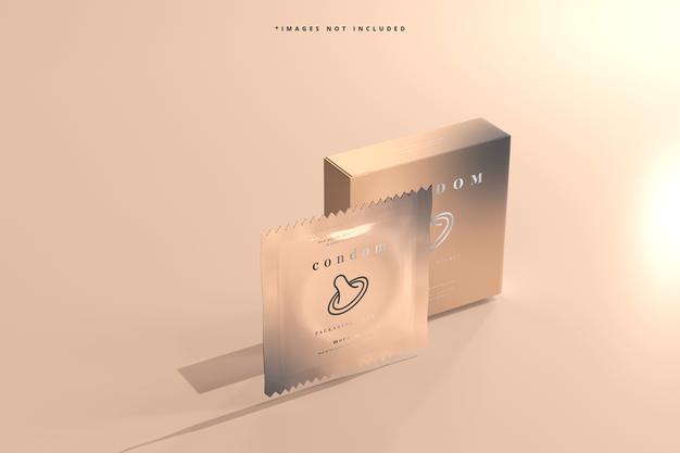 Condom Box And Foil Packaging Mockup Psd