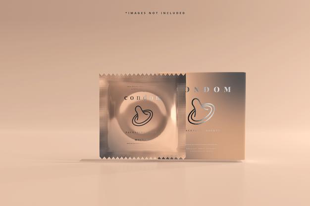 Condom Box And Foil Packaging Mockup Psd