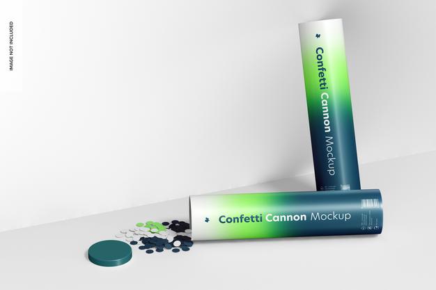 Confetti Cannon Mockup, Leaned Psd