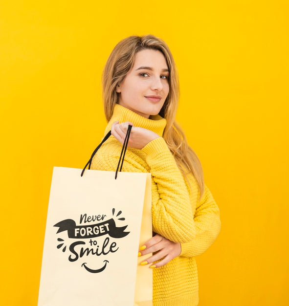 Confident Woman With Yellow Concept Mock-Up Psd