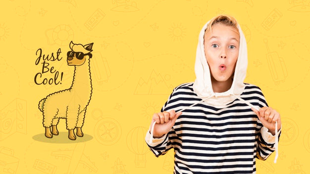 Cool Kid Posing In Sweatshirt With Hoodie Psd