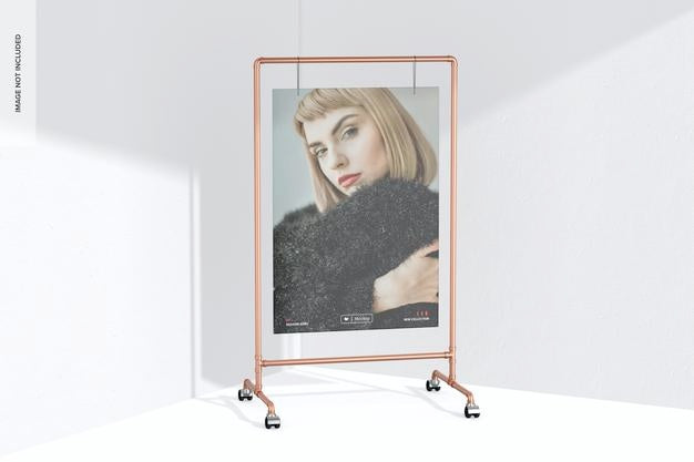 Copper Stand With B1 Poster Mockup, Perspective View Psd
