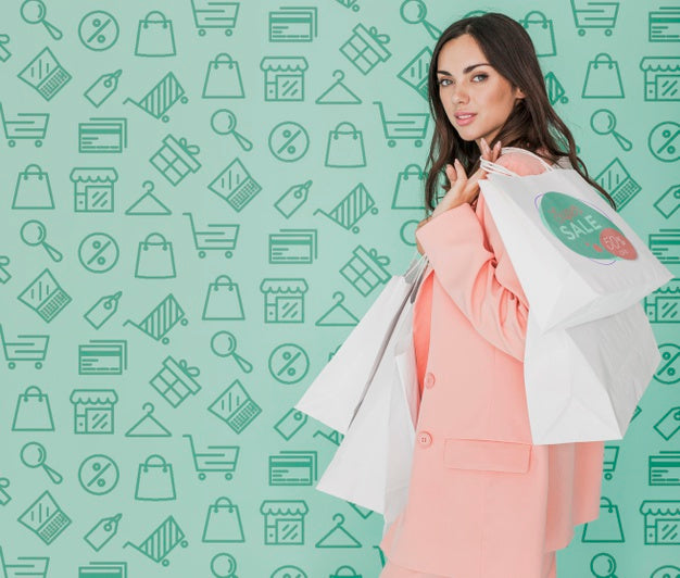 Copy-Space Beautiful Woman Holding Shopping Bags Psd