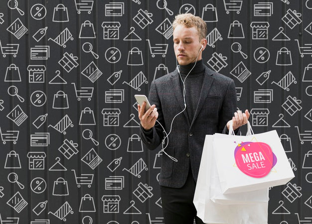 Copy-Space Man At Shopping On Promotional Campaign Psd