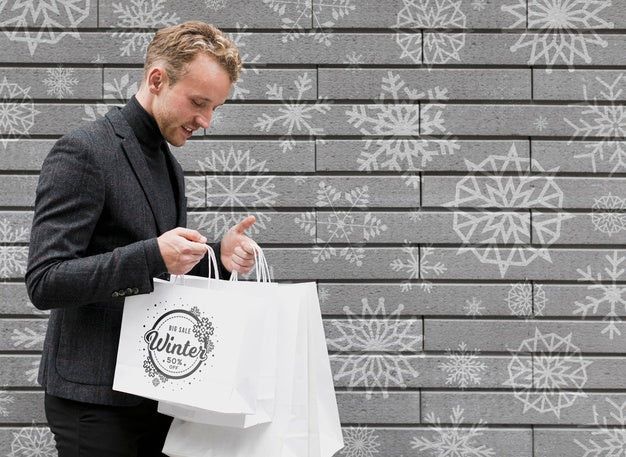 Copy-Space Man Satisfied Of His Shoppings Psd