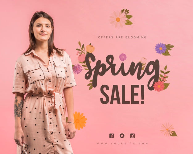 Copyspace Mockup For Spring Sale With Attractive Woman Psd