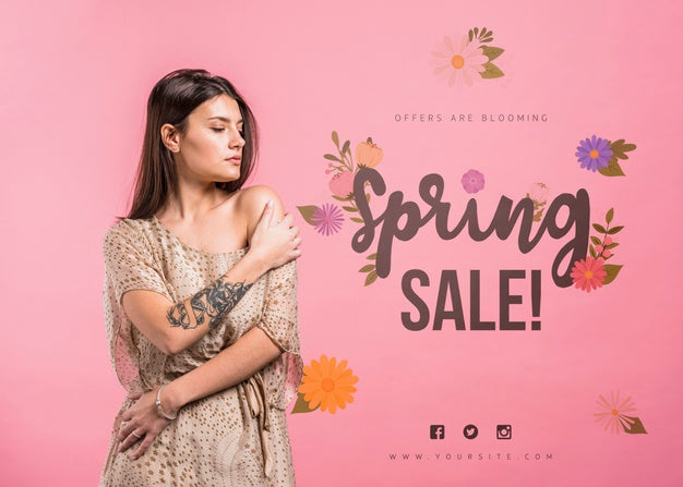 Copyspace Mockup For Spring Sale With Attractive Woman Psd