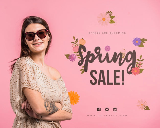 Copyspace Mockup For Spring Sale With Attractive Woman Psd