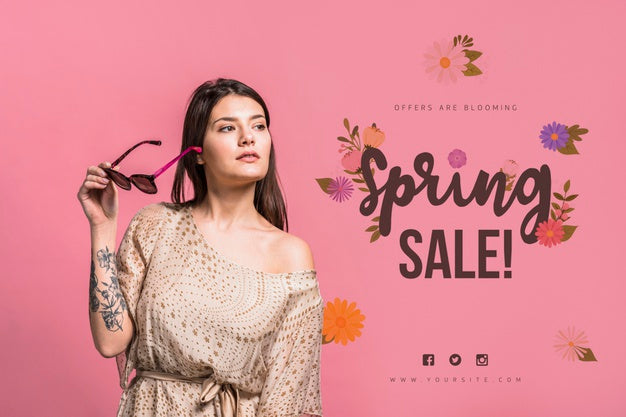 Copyspace Mockup For Spring Sale With Attractive Woman Psd