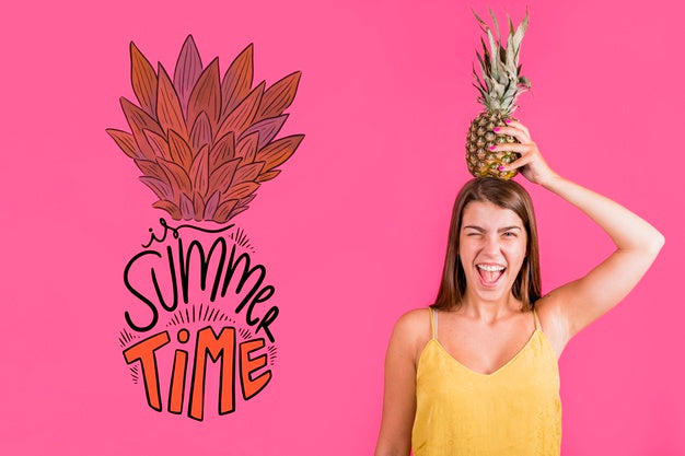Copyspace Mockup For Summer With Joyful Woman Psd