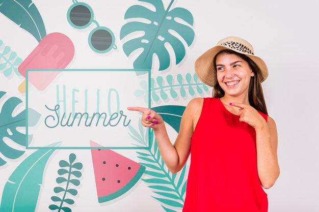 Copyspace Mockup For Summer With Joyful Woman Psd
