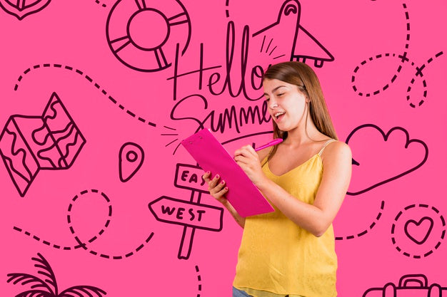 Copyspace Mockup For Summer With Joyful Woman Psd