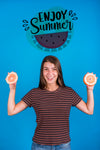 Copyspace Mockup For Summer With Joyful Woman Psd