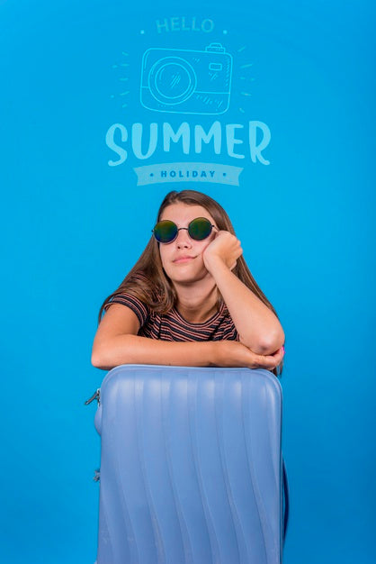 Copyspace Mockup For Summer With Joyful Woman Psd