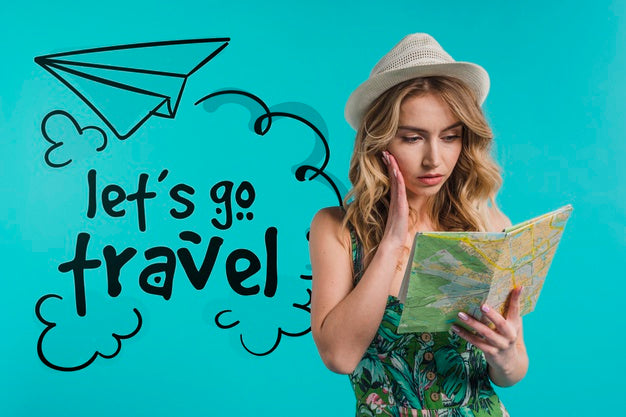 Copyspace Mockup With Summer Concept Next To Attractive Woman Psd