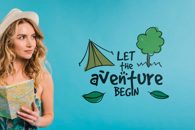 Copyspace Mockup With Summer Concept Next To Attractive Woman Psd