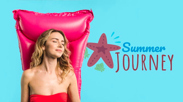 Copyspace Mockup With Summer Concept Next To Attractive Woman Psd