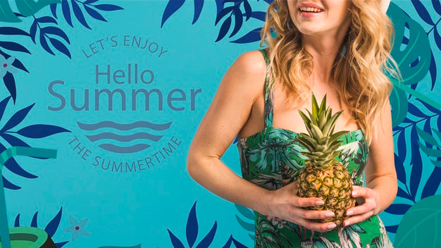 Copyspace Mockup With Summer Concept Next To Attractive Woman Psd