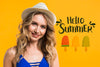 Copyspace Mockup With Summer Concept Next To Attractive Woman Psd