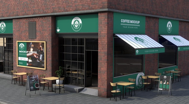 Corner Business Mock-Up For Coffee Shops Psd