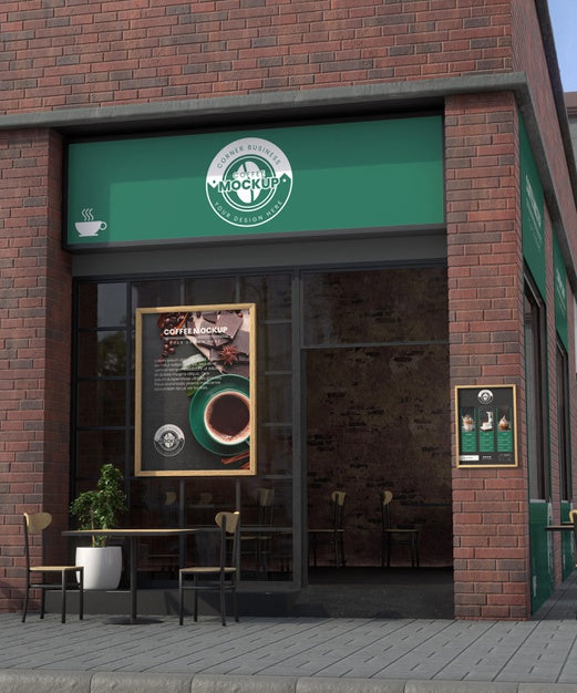 Corner Business Mock-Up For Coffee Shops Psd
