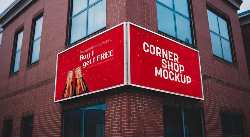 Corner Shop Facade Mockup Psd