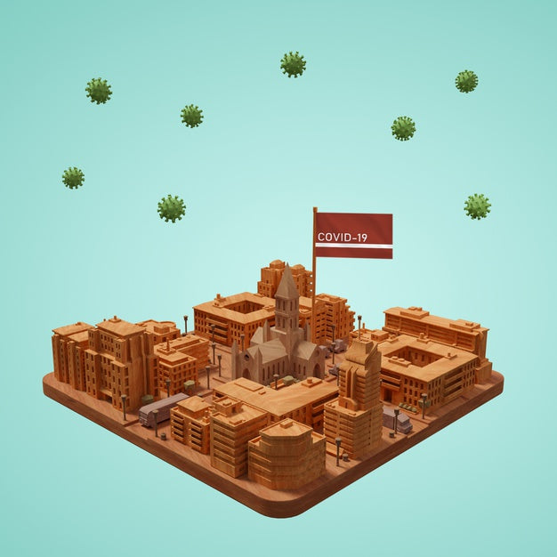 Coronavirus City 3D Building On Table Psd