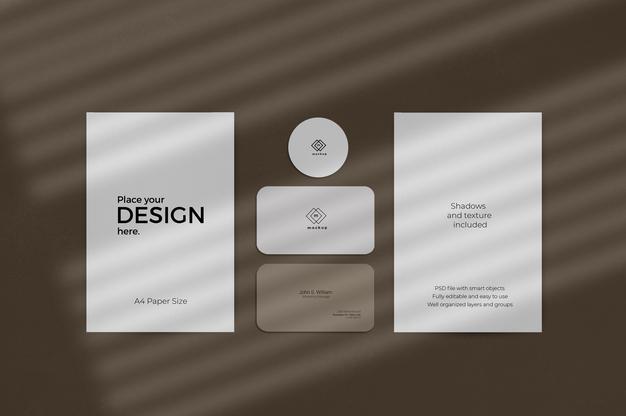 Corporate Stationary Set Mockup With Window Shadow Effect Psd