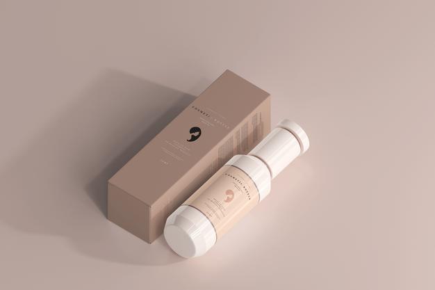 Cosmetic Bottle And Box Mockup Psd