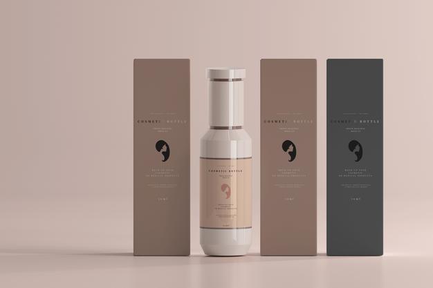 Cosmetic Bottle And Boxes Mockup Psd