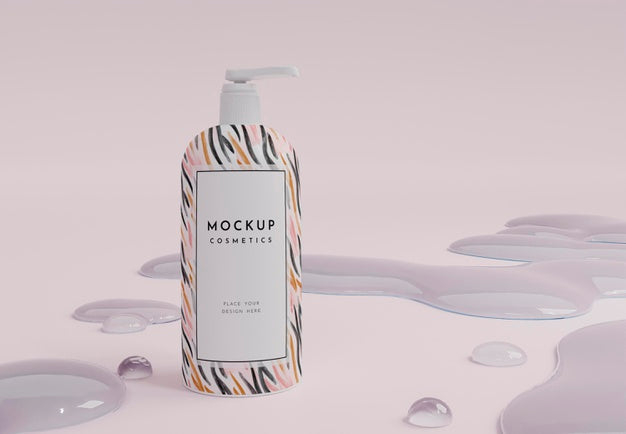 Cosmetic Bottle And Bubbles Arrangement Psd