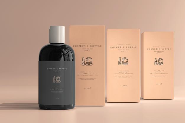 Cosmetic Bottle With Box Mockup Psd