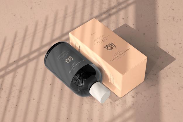 Cosmetic Bottle With Box Mockup Psd