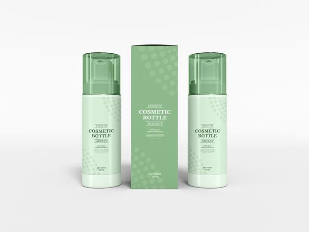 Cosmetic Bottle With Box Packaging Mockup Psd