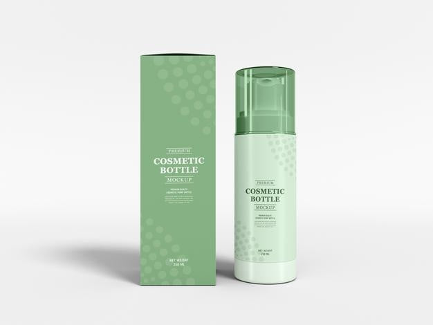 Cosmetic Bottle With Box Packaging Mockup Psd