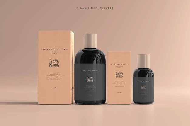 Cosmetic Bottles With Boxes Mockup Psd