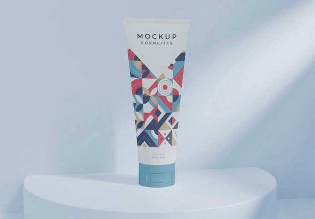 Cosmetic Container On Small Blue Stage Psd