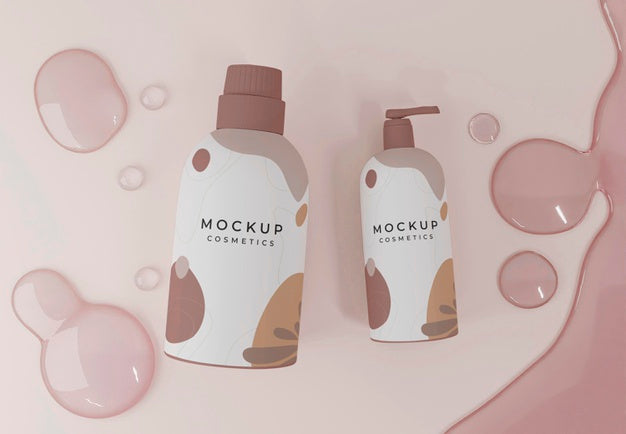 Cosmetic Containers And Bubbles Top View Psd