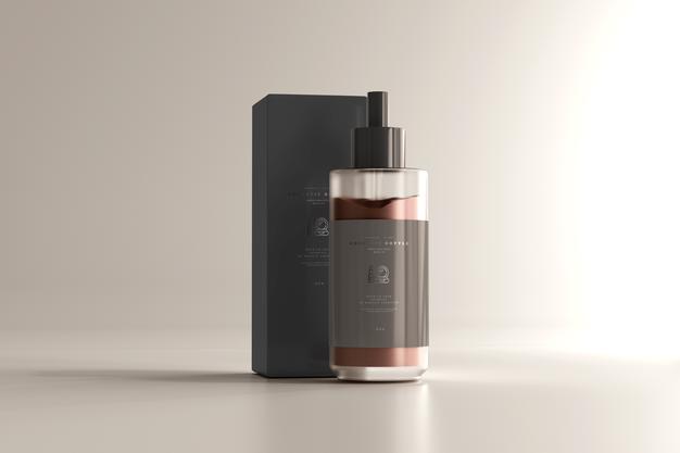 Cosmetic Cream Bottle With Box Mockup Psd