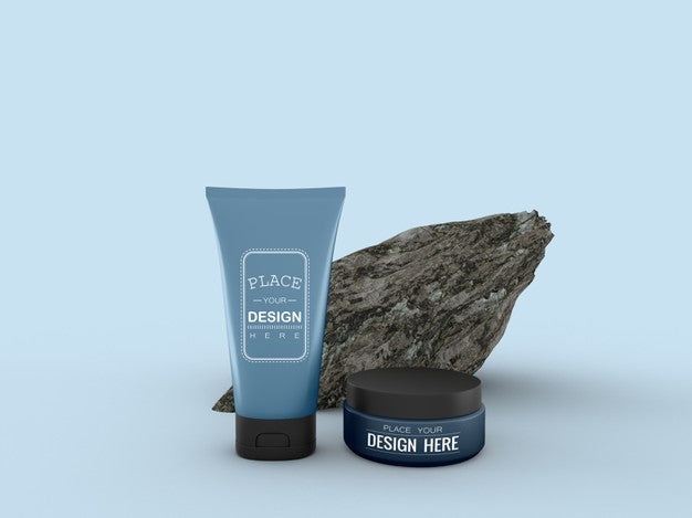 Cosmetic Cream Container And Tube Mockup For Cream, Lotion, Serum, Skincare Blank Bottle Packaging. Psd