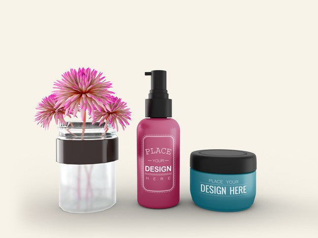 Cosmetic Cream Container And Tube Mockup For Cream, Lotion, Serum, Skincare Blank Bottle Packaging. Psd